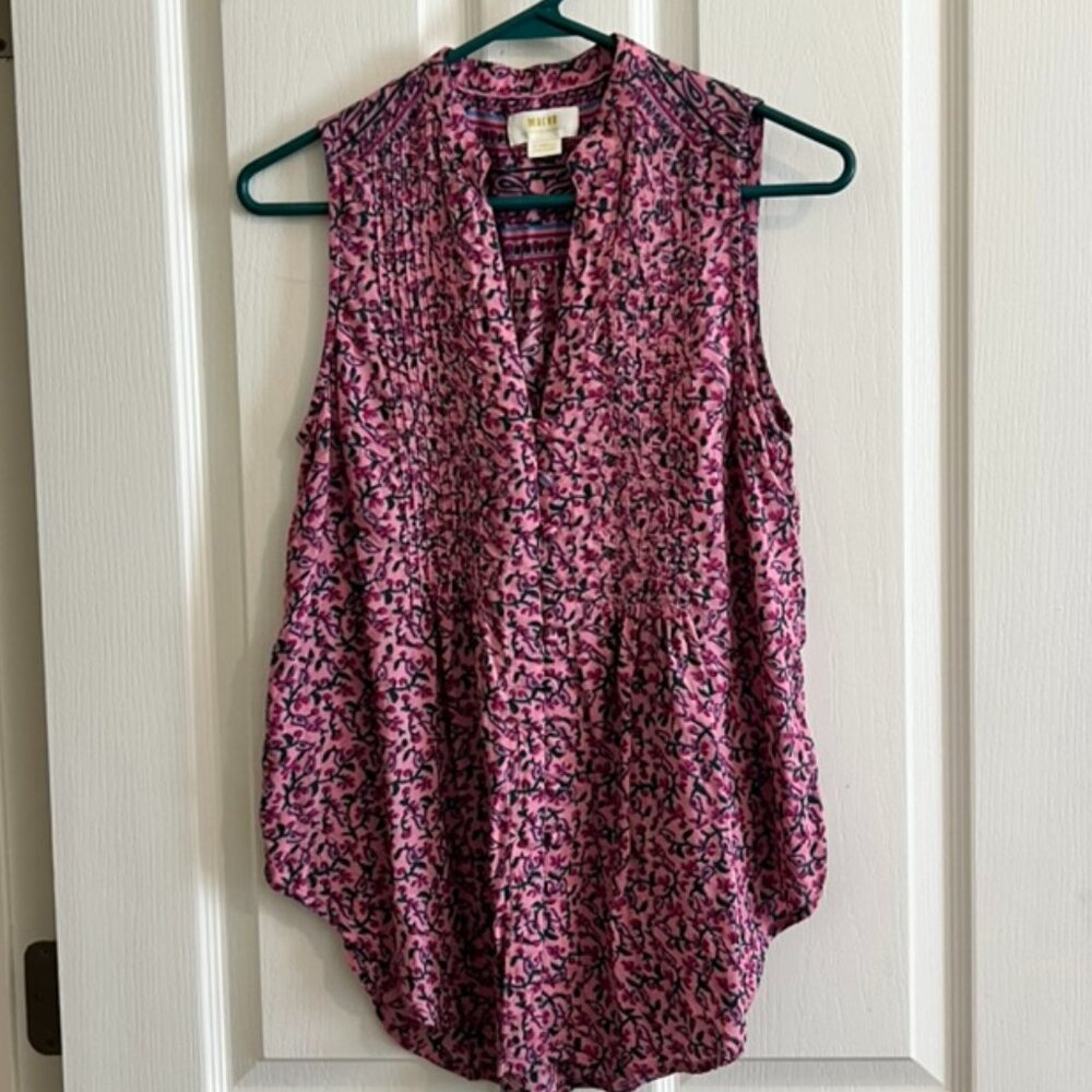 Maeve by Anthropologie Pink Petunia Pintuck Blouse Top Sleeveless Tunic Size XS